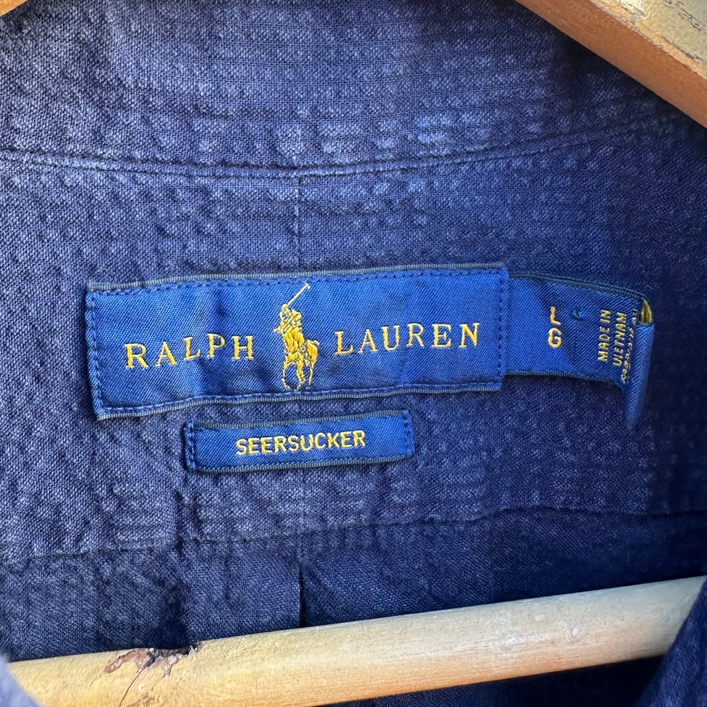 RALPH LAUREN POLO SEERSUCKER BLUE SHORT SLEEVE SHIRT
