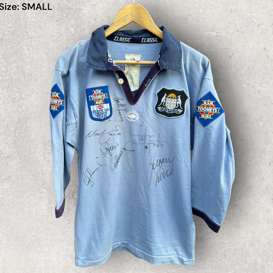 NSW TOOHEYS BLUE BLUES VINTAGE CLASSIC STATE OF ORIGIN LONG SLEEVE SIGNED JERSEY