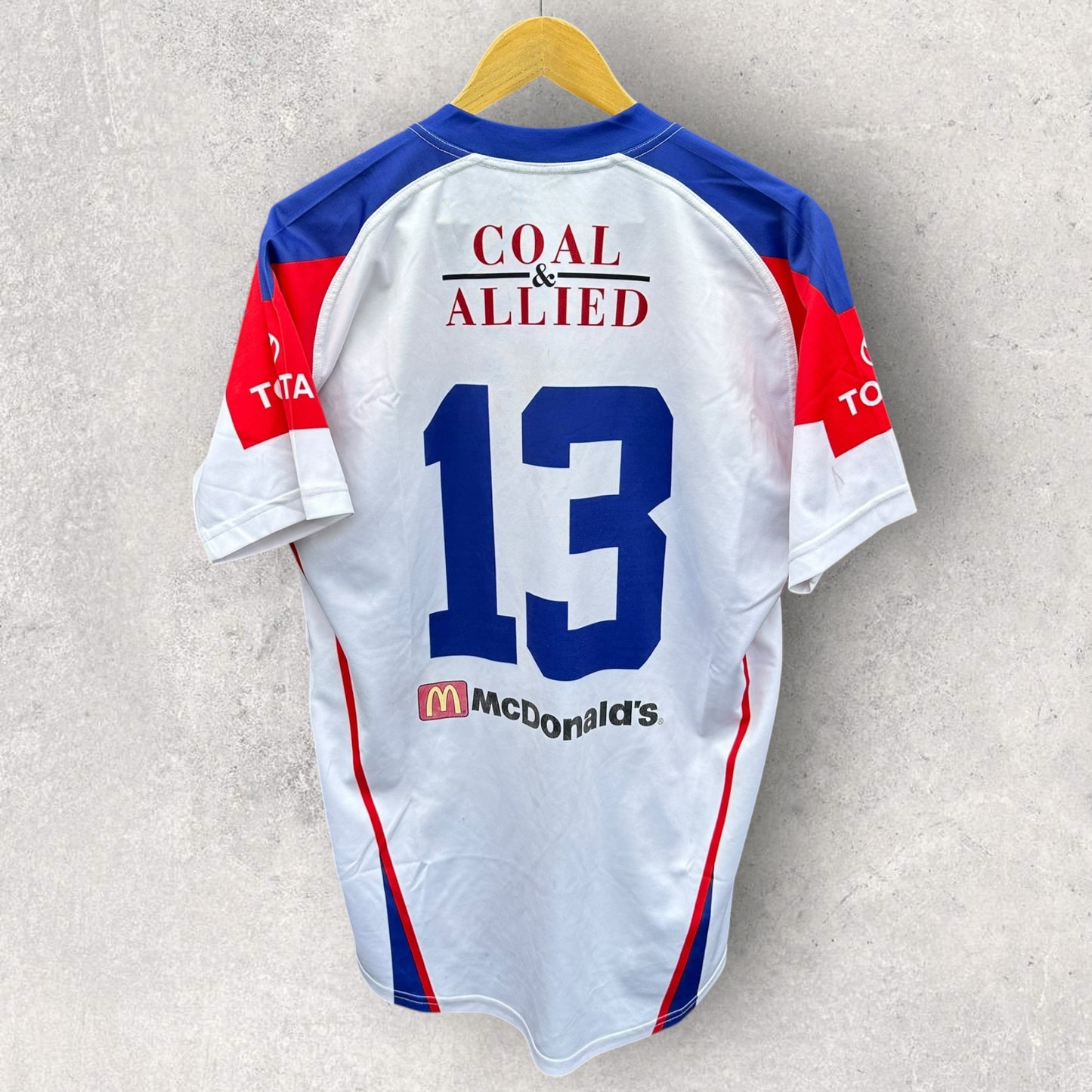 NEWCASTLE KNIGHTS TOYOTA CUP MATCH WORN #13 KOOGA JERSEY
