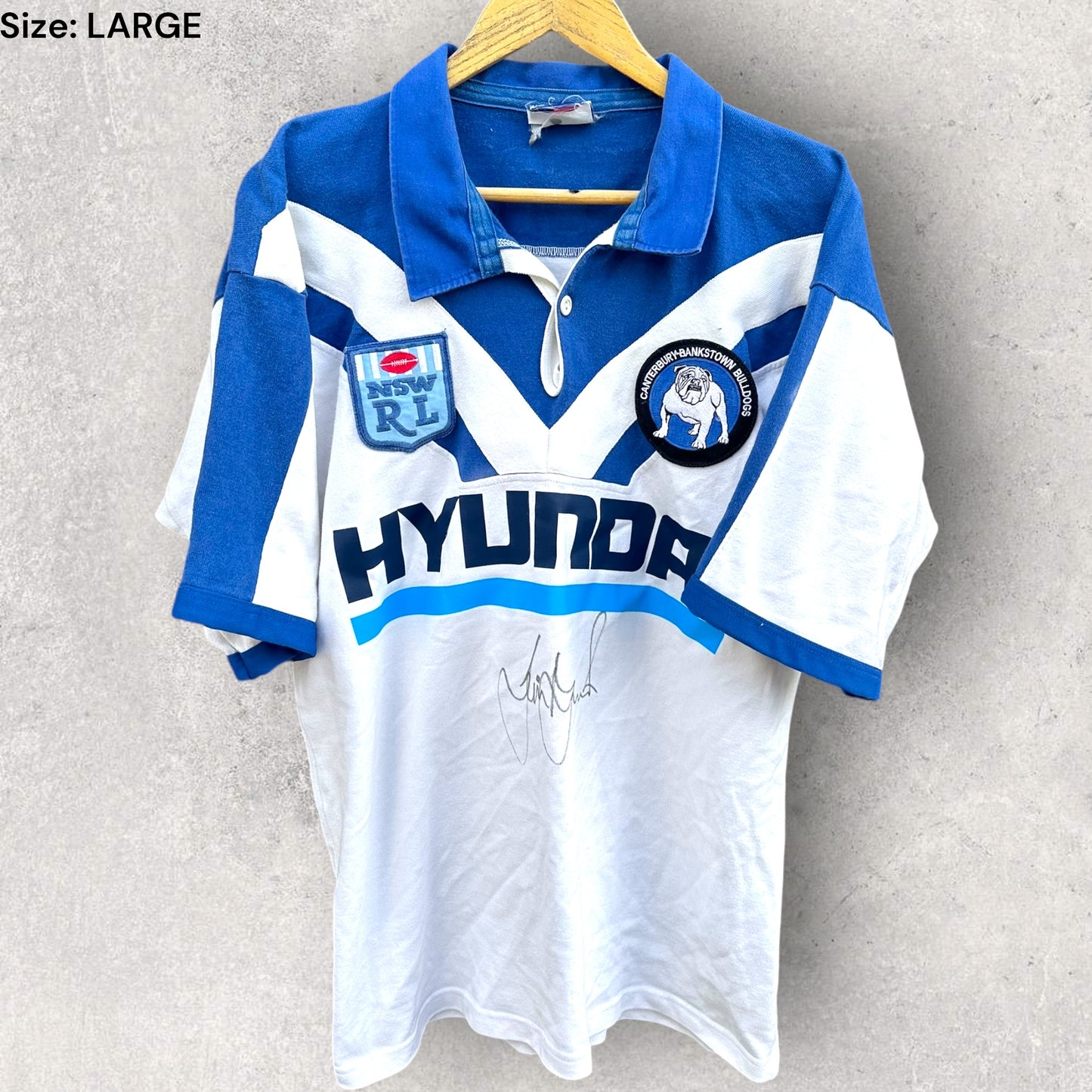 Canterbury Bulldogs 1993 NSW Rugby League NSWRL Vintage Cotton Jersey Signed By Jim Dymock