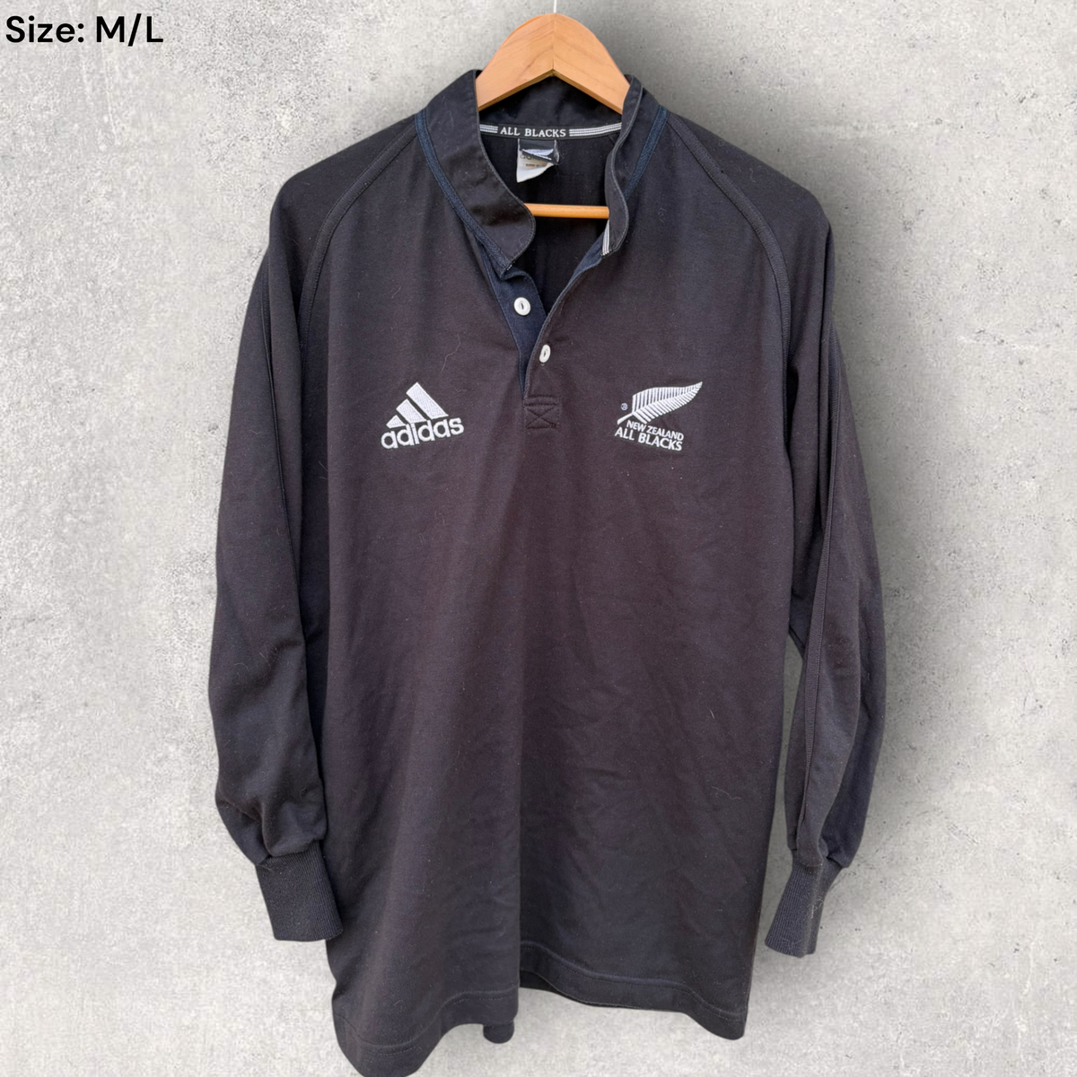 New Zealand All Blacks Adidas Vintage Long Sleeve Cotton Rugby Jersey