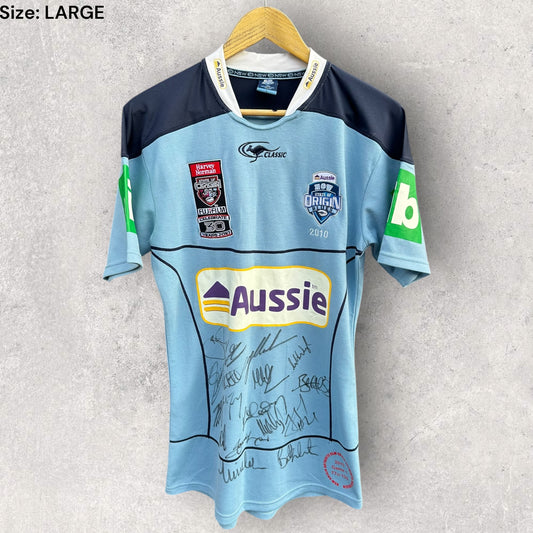 NSW BLUES 2010 ELITE PLAYER CUT JERSEY SIGNED BY SQUAD 77/100