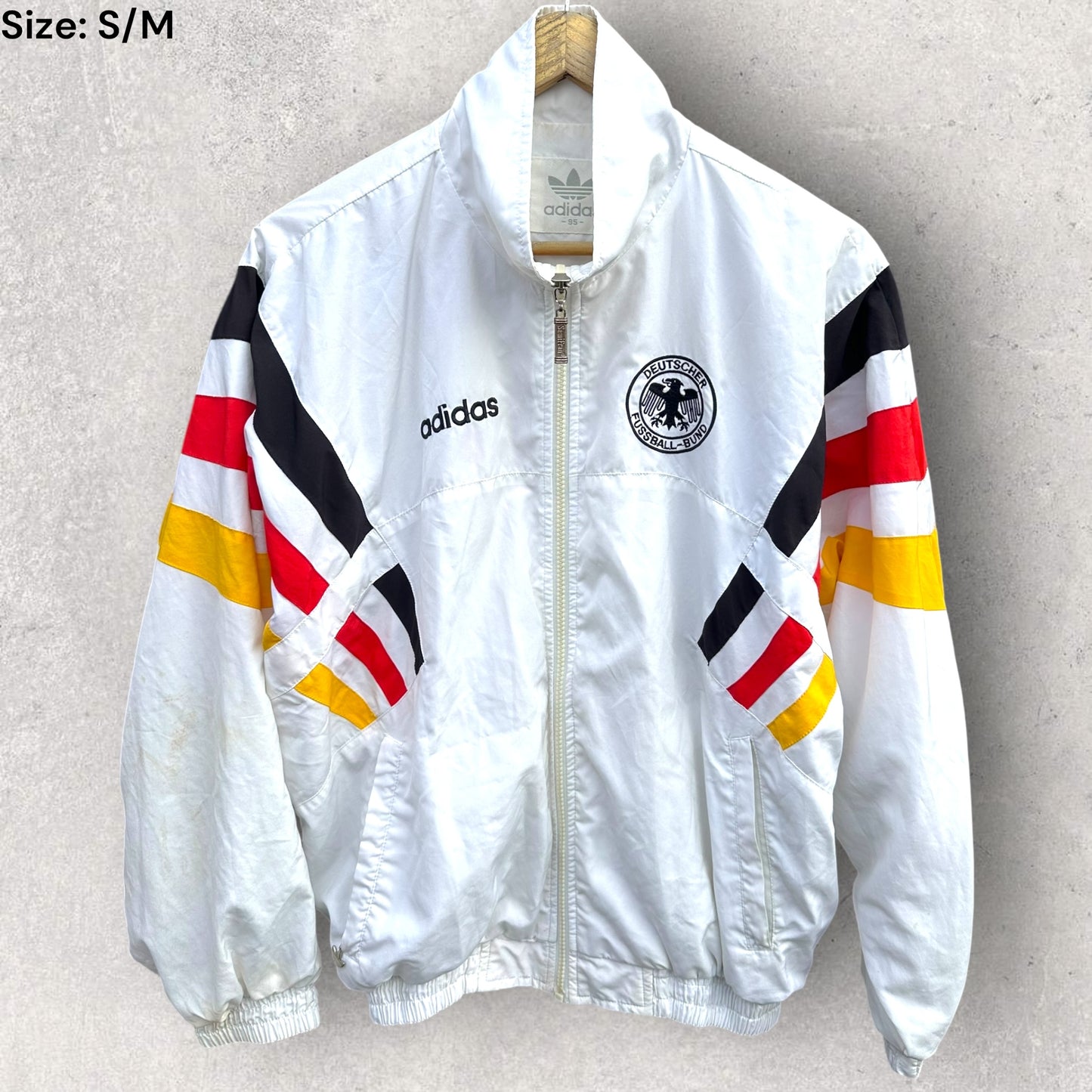GERMANY ADIDAS VINTAGE 1980s WHITE WINDBREAKER FOOTBALL JACKET