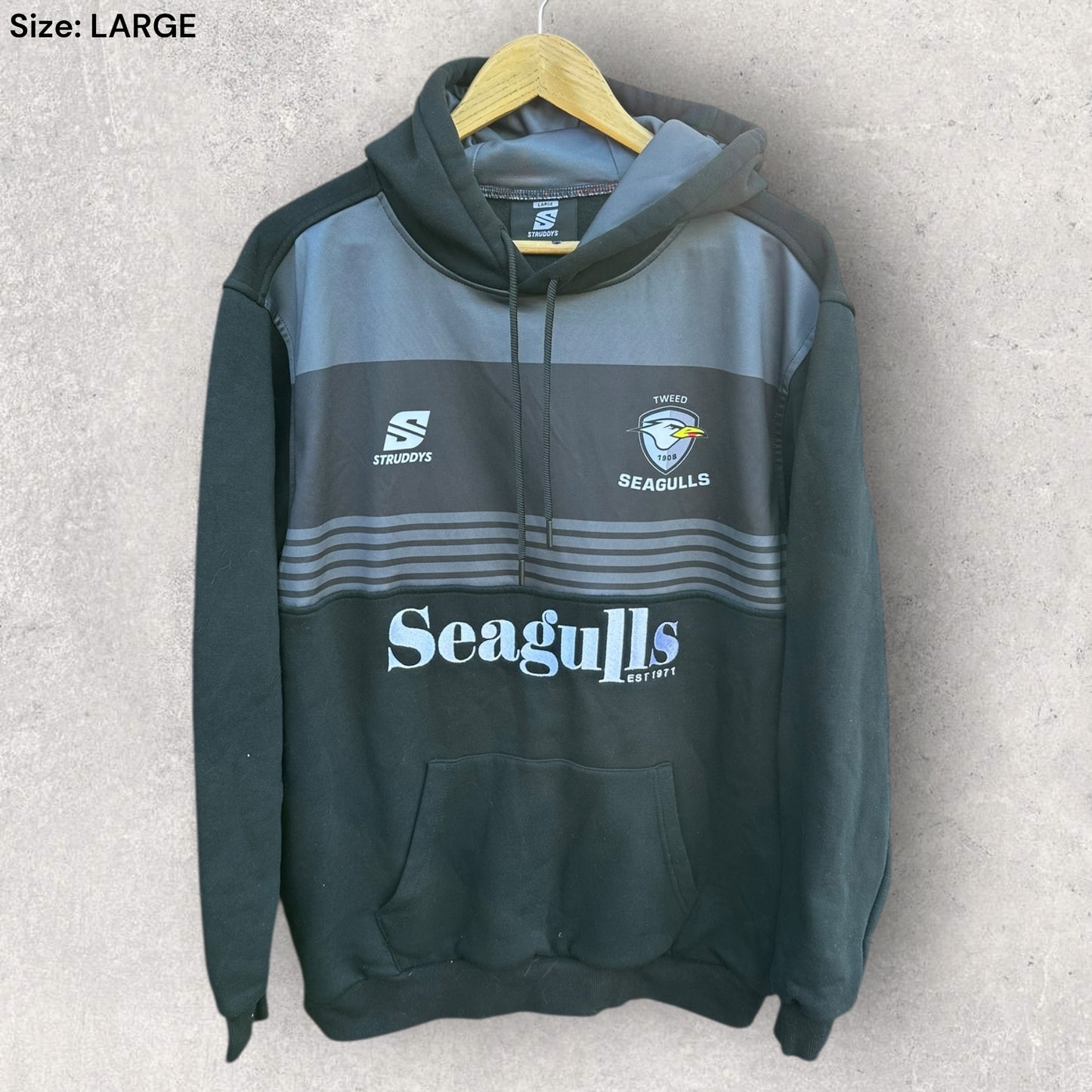 TWEED SEAGULLS RUGBY LEAGUE PULLOVER HOODED BLACK JUMPER