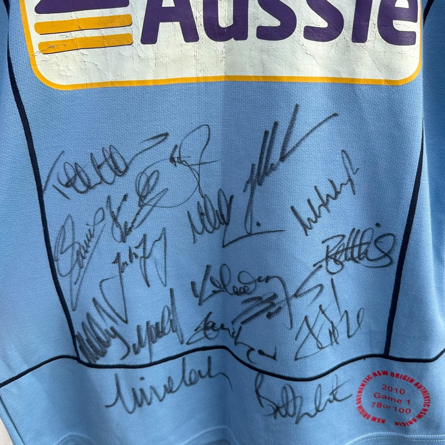NSW BLUES 2010 ELITE PLAYER CUT JERSEY SIGNED BY SQUAD 78/100