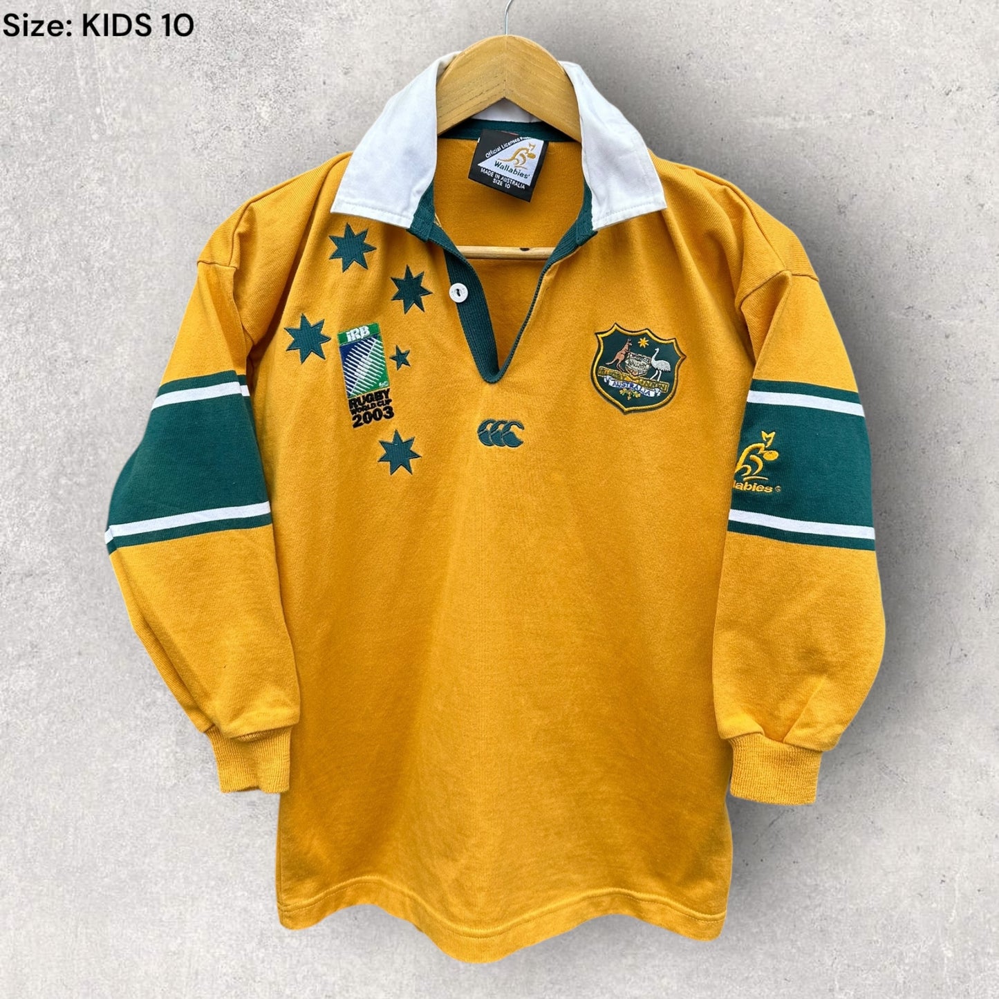 AUSTRALIAN WALLABIES CANTERBURY 2003 RUGBY WORLD CUP LONG SLEEVE KIDS JERSEY