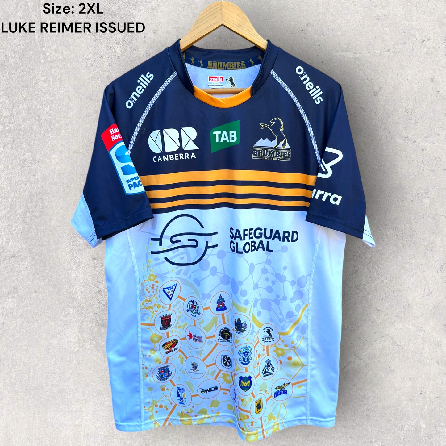 ACT BRUMBIES 2024 DNA MATCH ISSUED JERSEY TO LUKE REIMER