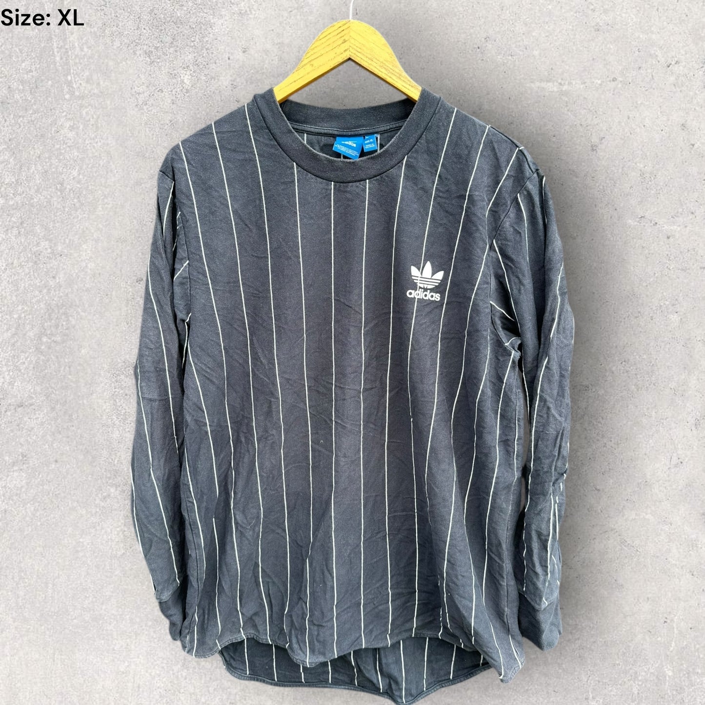 ADIDAS NAVY BLUE PINSTRIPED PULLOVER JUMPER