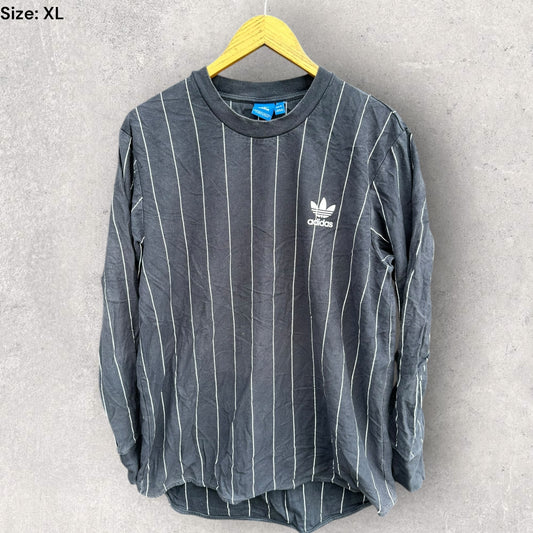 ADIDAS NAVY BLUE PINSTRIPED PULLOVER JUMPER