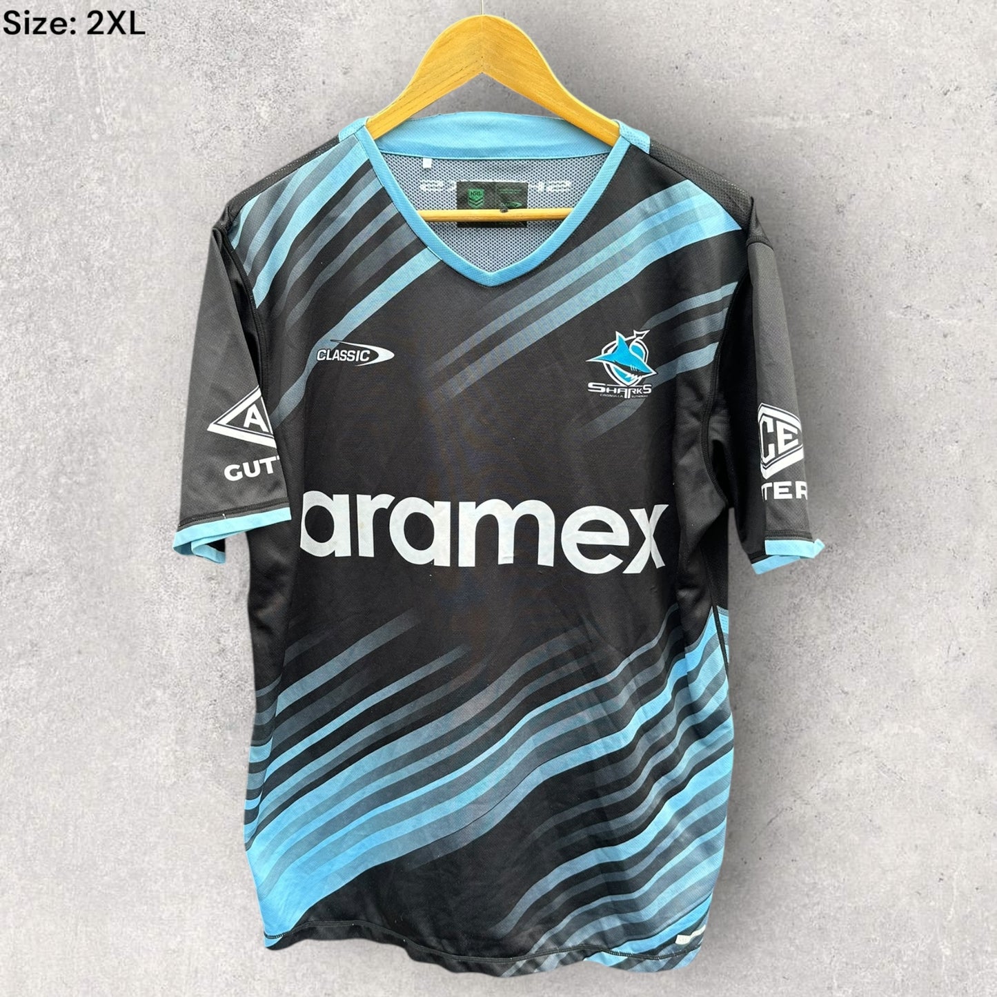 CRONULLA SHARKS 2024 CLASSIC TRAINING SHIRT ISSUED TO TOM HAZLETON