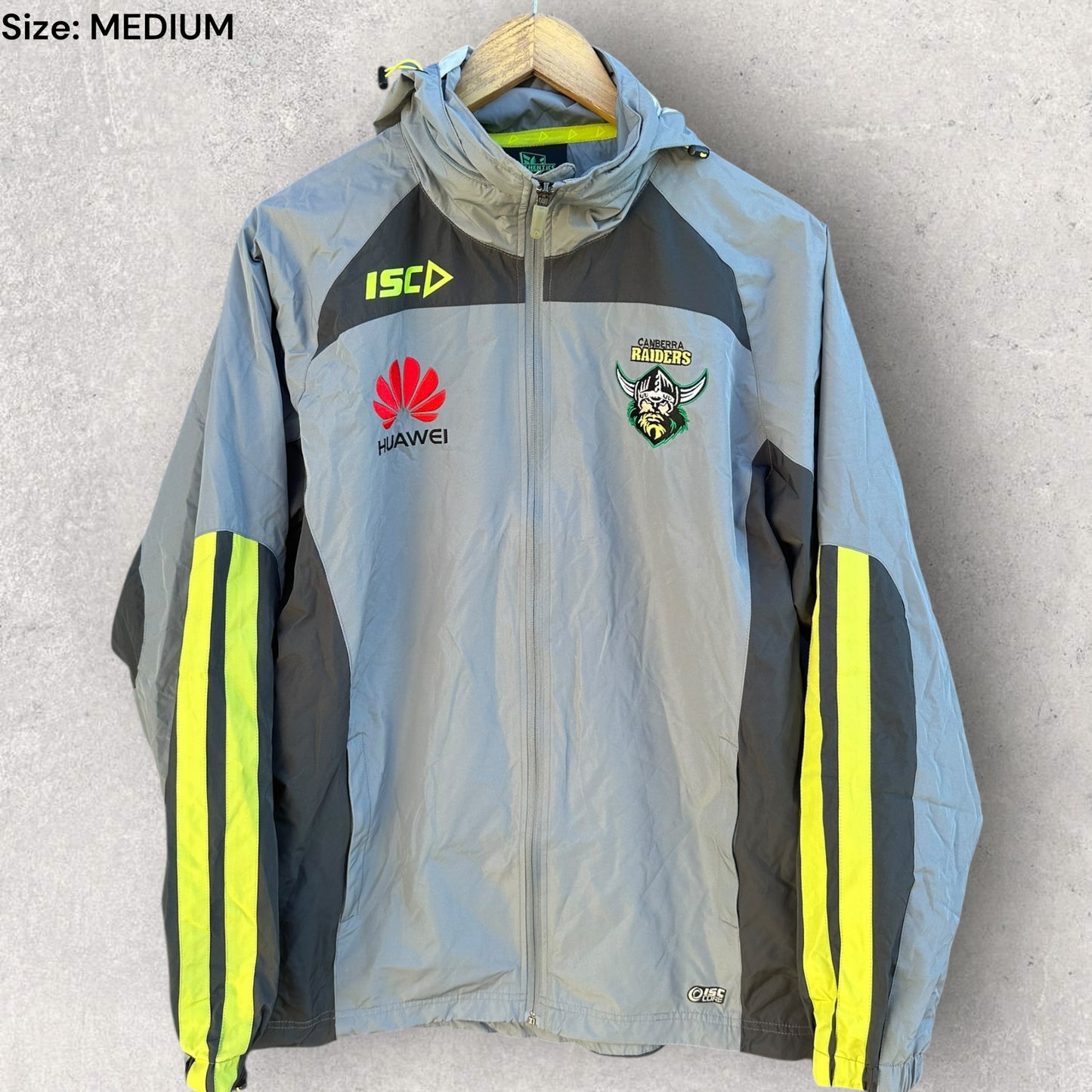 CANBERRA RAIDERS ISC GREY WINDBREAKER HOODED NRL JACKET