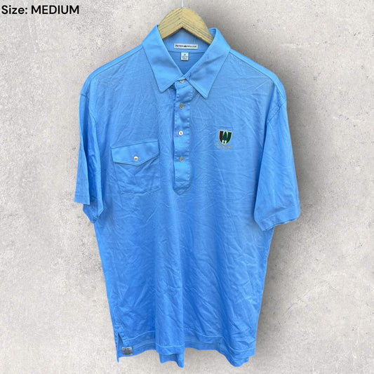 PETER MILLAR VINTAGE PINE VALLEY GOLF POLO BLUE SHIRT MADE IN KOREA