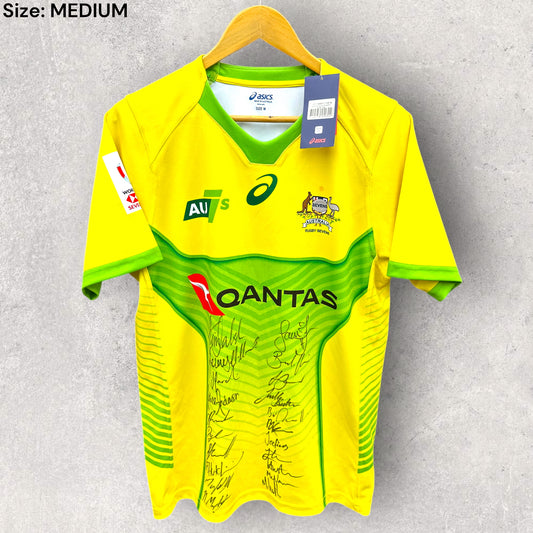 AUSTRALIA RUGBY 7s ASICS 2019 JERSEY BRAND NEW WITH TAGS SIGNED BY SQUAD