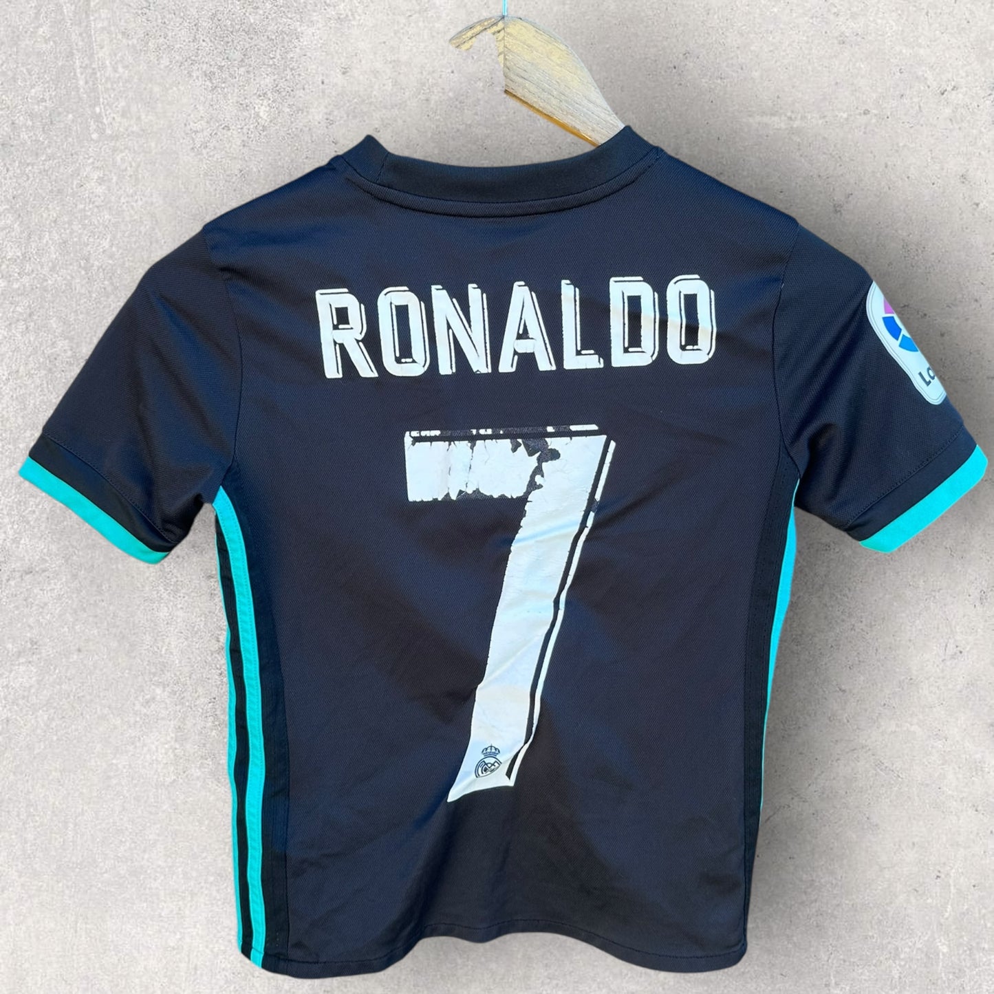 REAL MADRID RONALDO 2017-2018 UEFA AWAY KIDS JERSEY