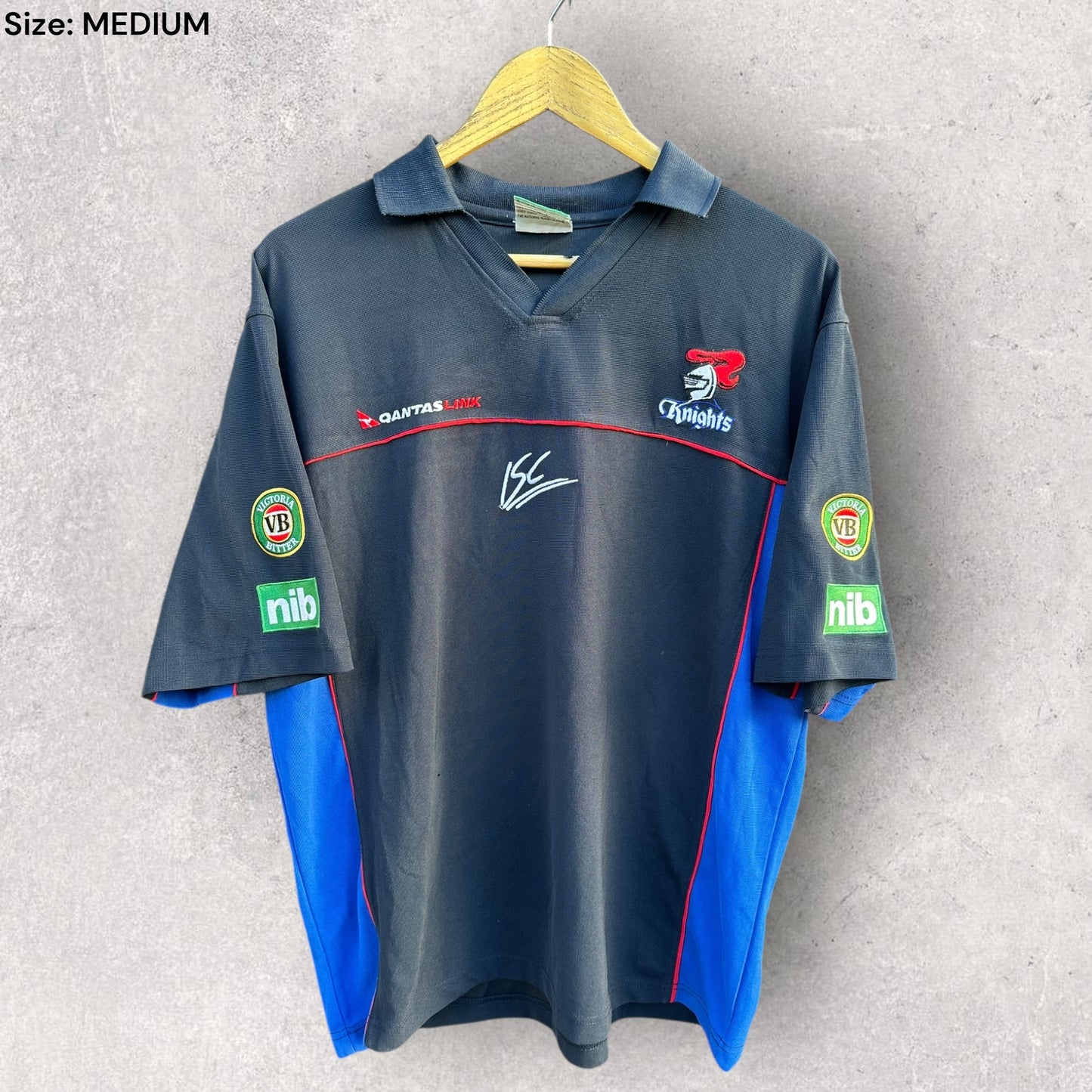 Newcastle Knights ISC Vintage QantasLink Blue Short Sleeve Polo Shirt