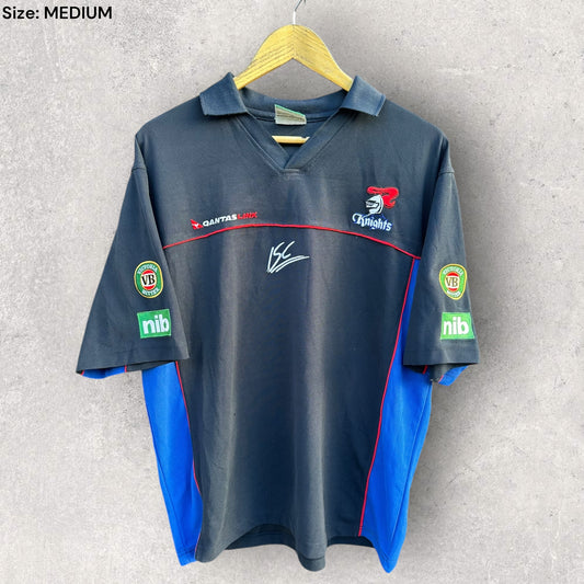 Newcastle Knights ISC Vintage QantasLink Blue Short Sleeve Polo Shirt