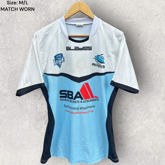 CRONULLA SHARKS RESERVE GRADE X-BLADES MATCH WORN #16 RUGBY LEAGUE JERSEY