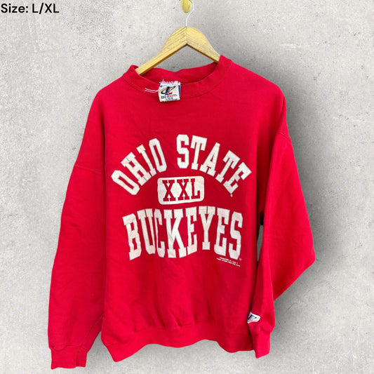 OHIO STATE BUCKEYES LOGO ATHLETIC VINTAGE RED OVERSIZED SWEATER