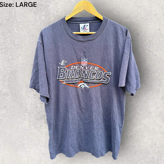 Denver Broncos Logo Athletic NFL Vintage Blue Stitched Short Sleeve Shirt