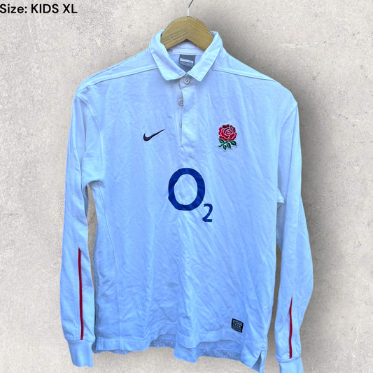 ENGLAND RUGBY UNION NIKE LONG SLEEVE WHITE VINTAGE KIDS JERSEY