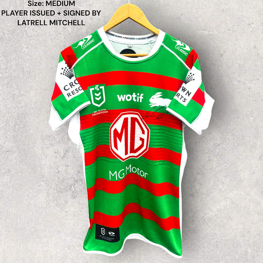 SOUTH SYDNEY RABBITOHS 2022 AWAY JERSEY PLAYER ISSUED JERSEY SIGNED BY LATRELL MITCHELL