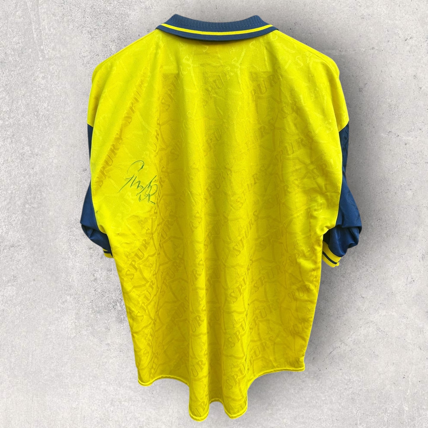 TOTTENHAM HOTSPUR PONY 1995-1996 THIRD VINTAGE FOOTBALL JERSEY SIGNED