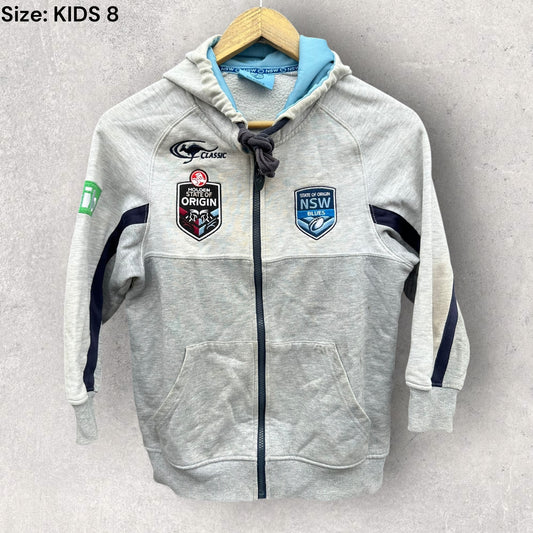 NSW BLUES CLASSIC STATE OF ORIGIN GREY KIDS HOODED JUMPER
