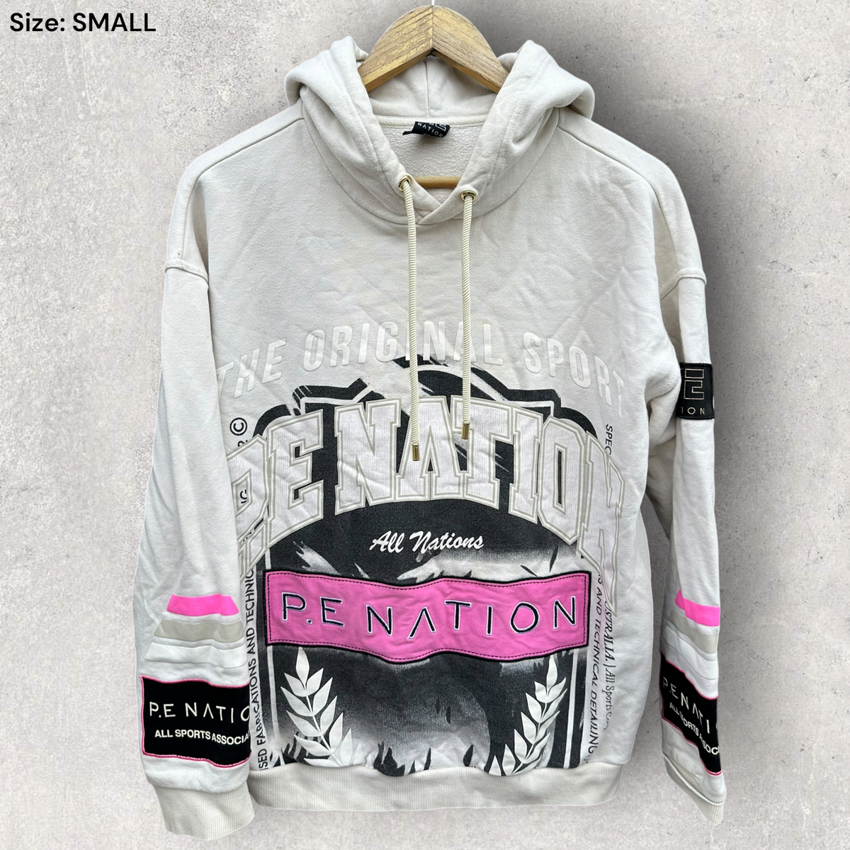 PE Nation Ladies All Nations Beige Pullover Hooded Jumper