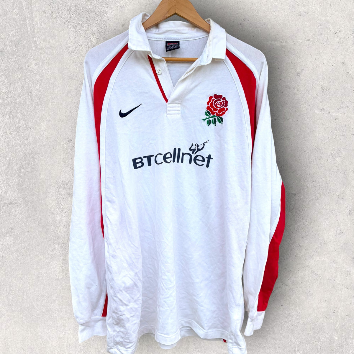 England Rugby Union 1990s Nike Bt Cellnet Vintage White Long Sleeve Jersey