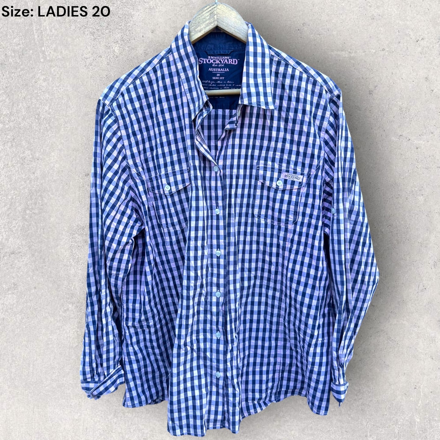 RM WILLIAMS STOCKYARD PINK AND BLUE LONG SLEEVE BUTTON UP LADIES SHIRT