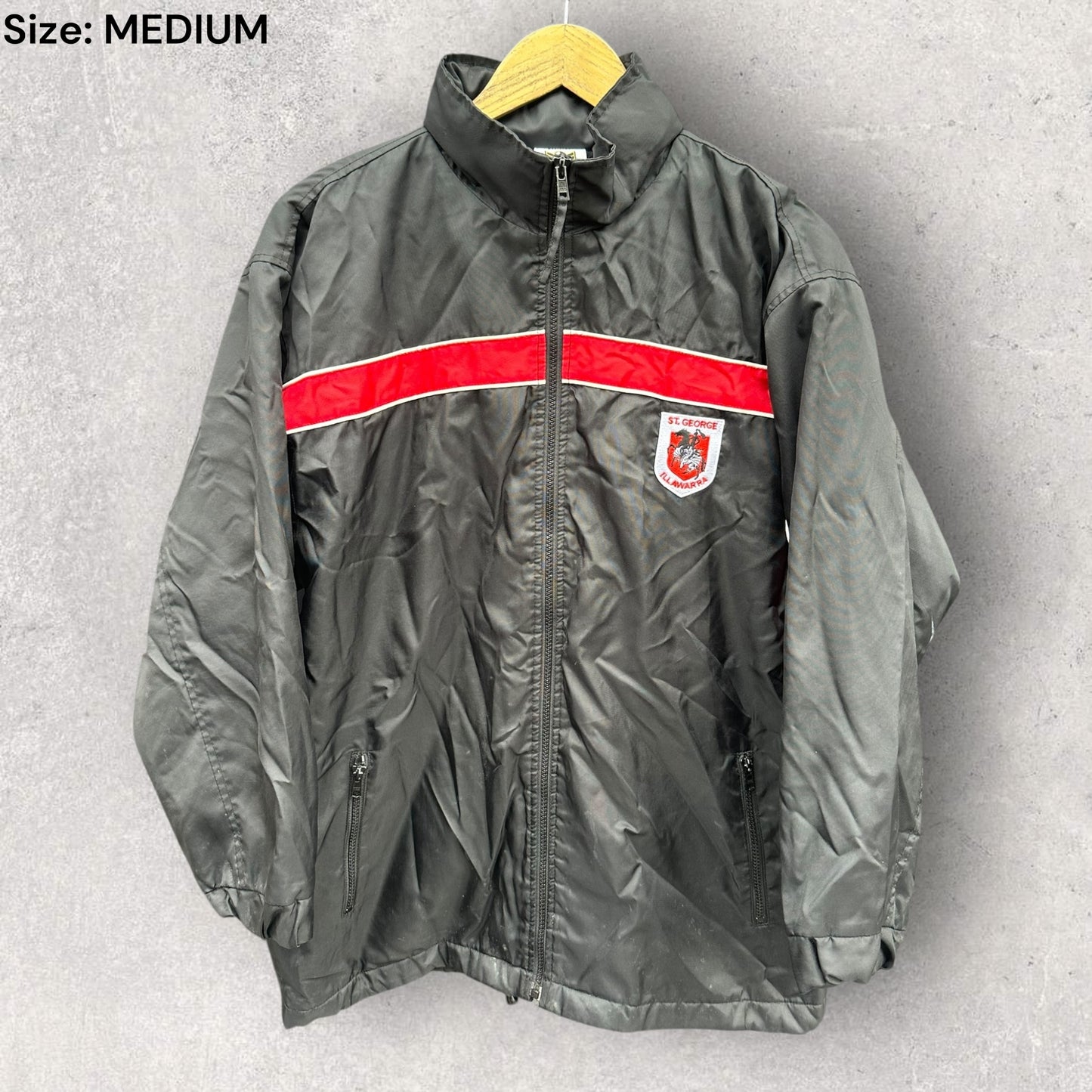 St George Illawarra Dragons Vintage Full Zip Black Fleece Hooded Jacket