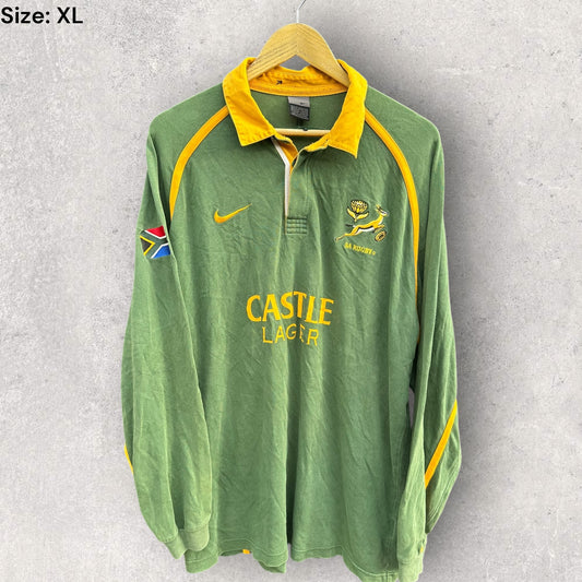 SOUTH AFRICAN SPRINGBOKS NIKE CASTLE LAGER LONG SLEEVE VINTAGE RUGBY JERSEY