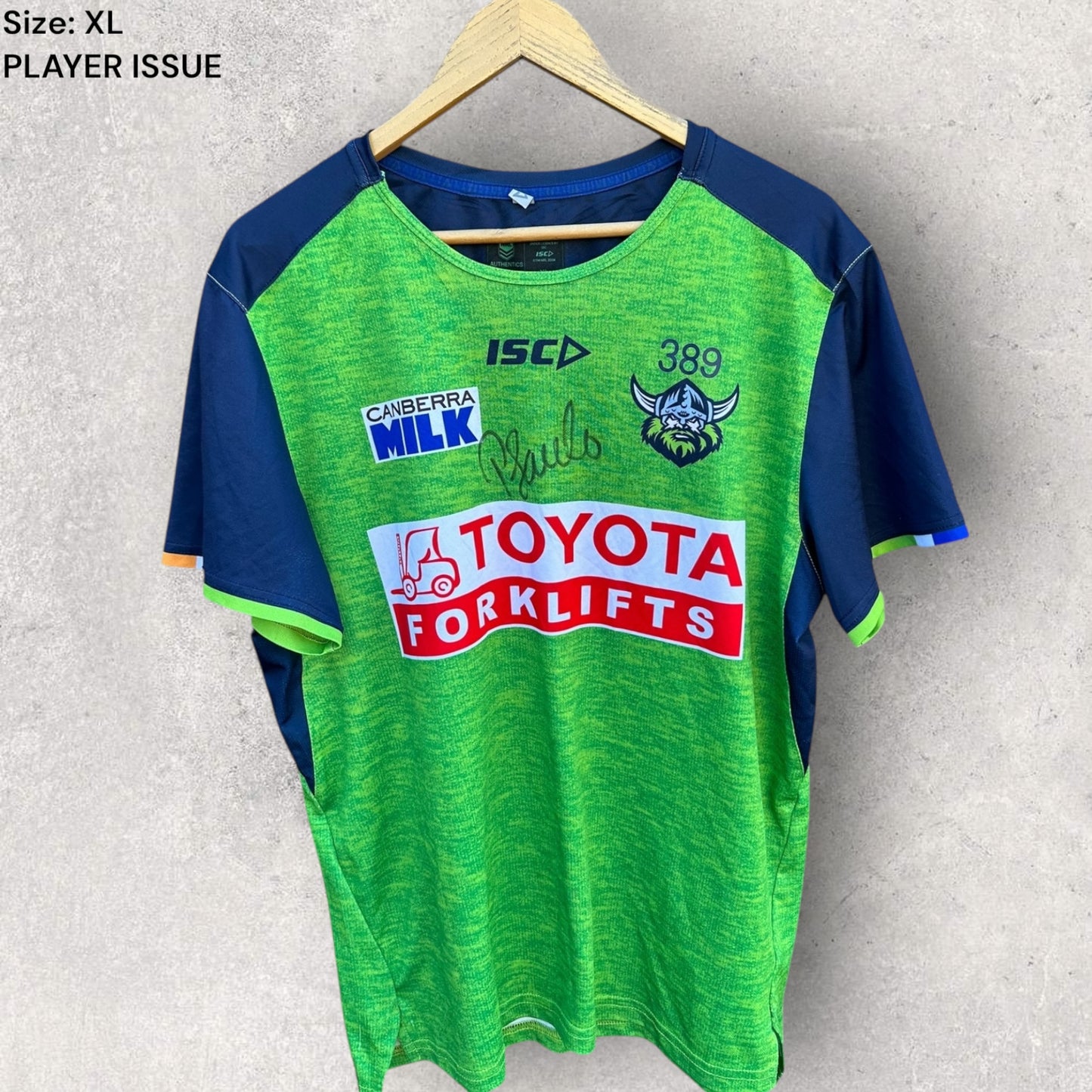 PASAMI SAULO CANBERRA RAIDERS 2024 PLAYER WORN TRAINING SHIRT + SIGNED