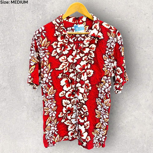 LIGHTNING BOLT VINTAGE BUTTON UP RED FLORAL SHORT SLEEVE SHIRT