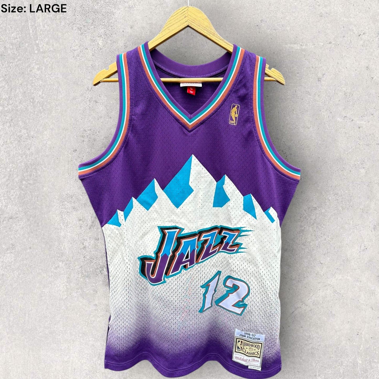 JOHN STOCKTON UTAH JAZZ MITCHELL & NESS 1996 HWC NBA JERSEY