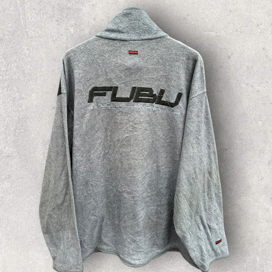 FUBU VINTAGE HALF ZIP GREY FLEECE PULLOVER JUMPER