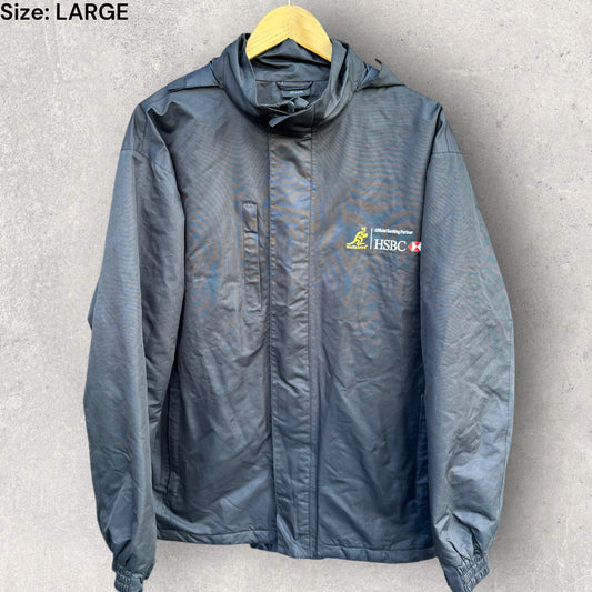 AUSTRALIAN WALLABIES HSBC BLACK WINDBREAKER HOODED JACKET