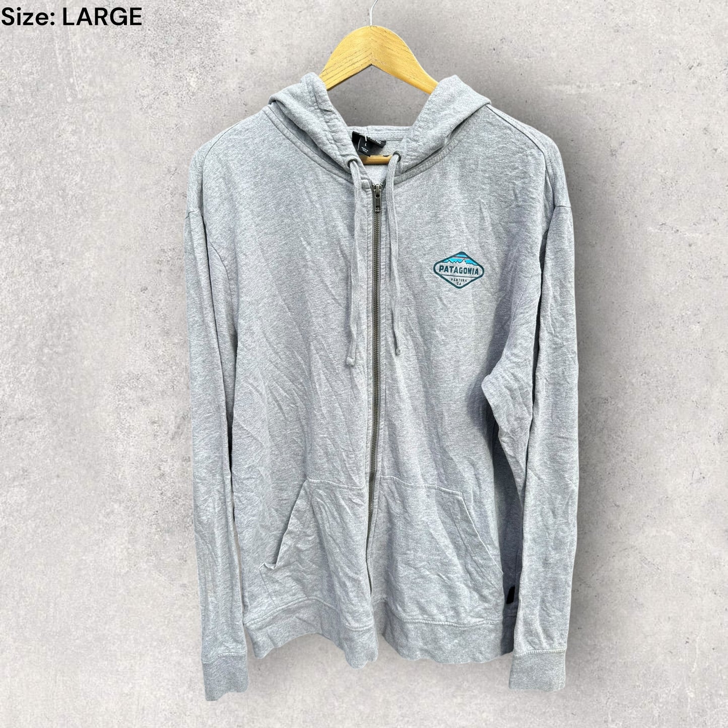 PATAGONIA GREY FULL ZIP HOODED JUMPER