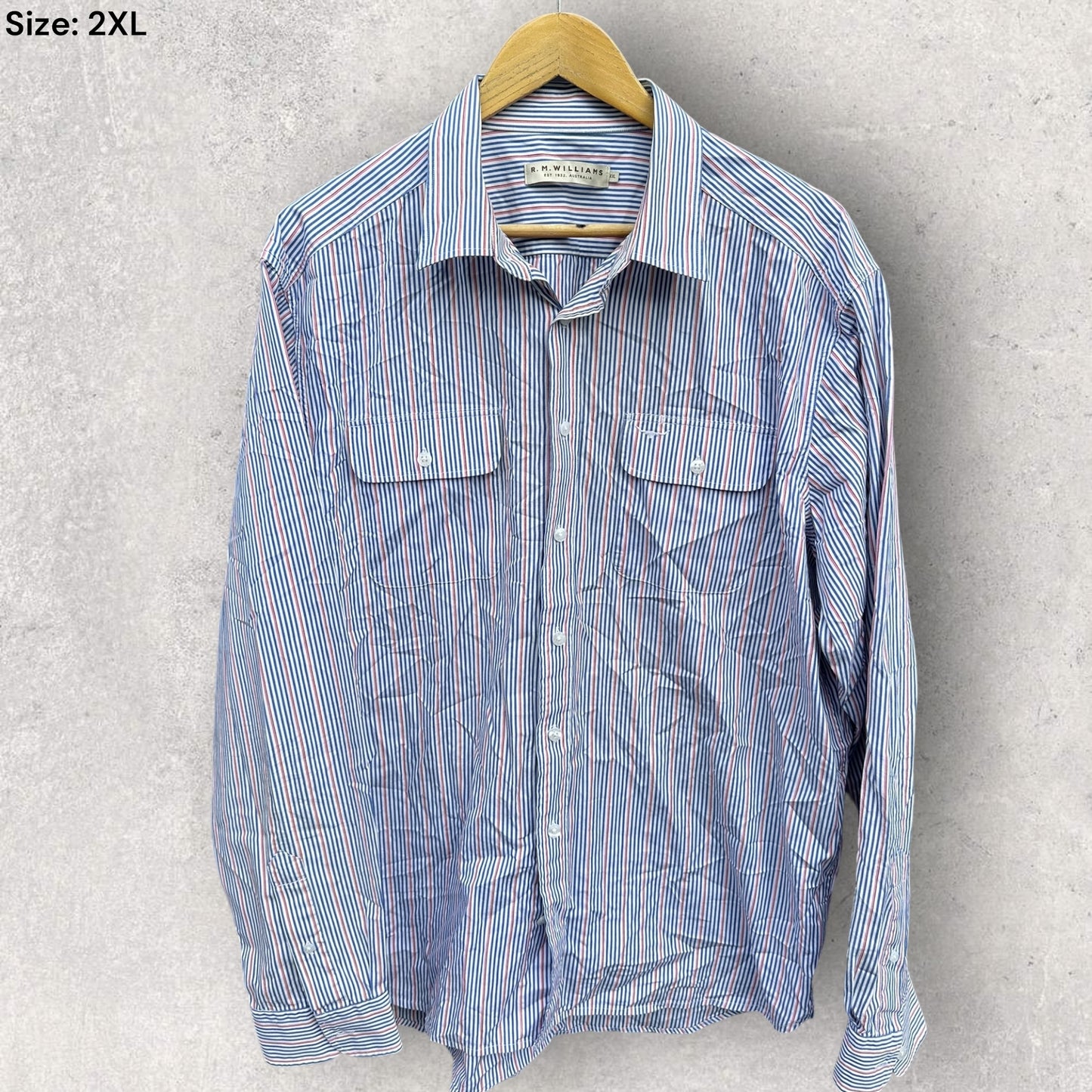RM WILLIAMS LONG SLEEVE BUTTON UP BLUE/WHITE/RED SHIRT