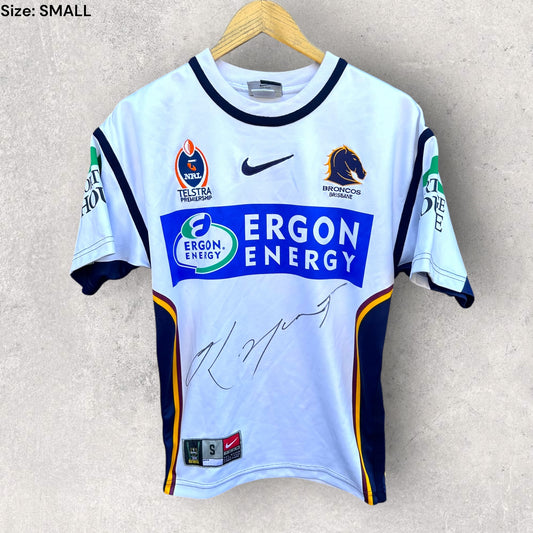 BRISBANE BRONCOS 2004 NIKE AWAY PLAYER ISSUED + SIGNED JERSEY TO KARMICHAEL HUNT