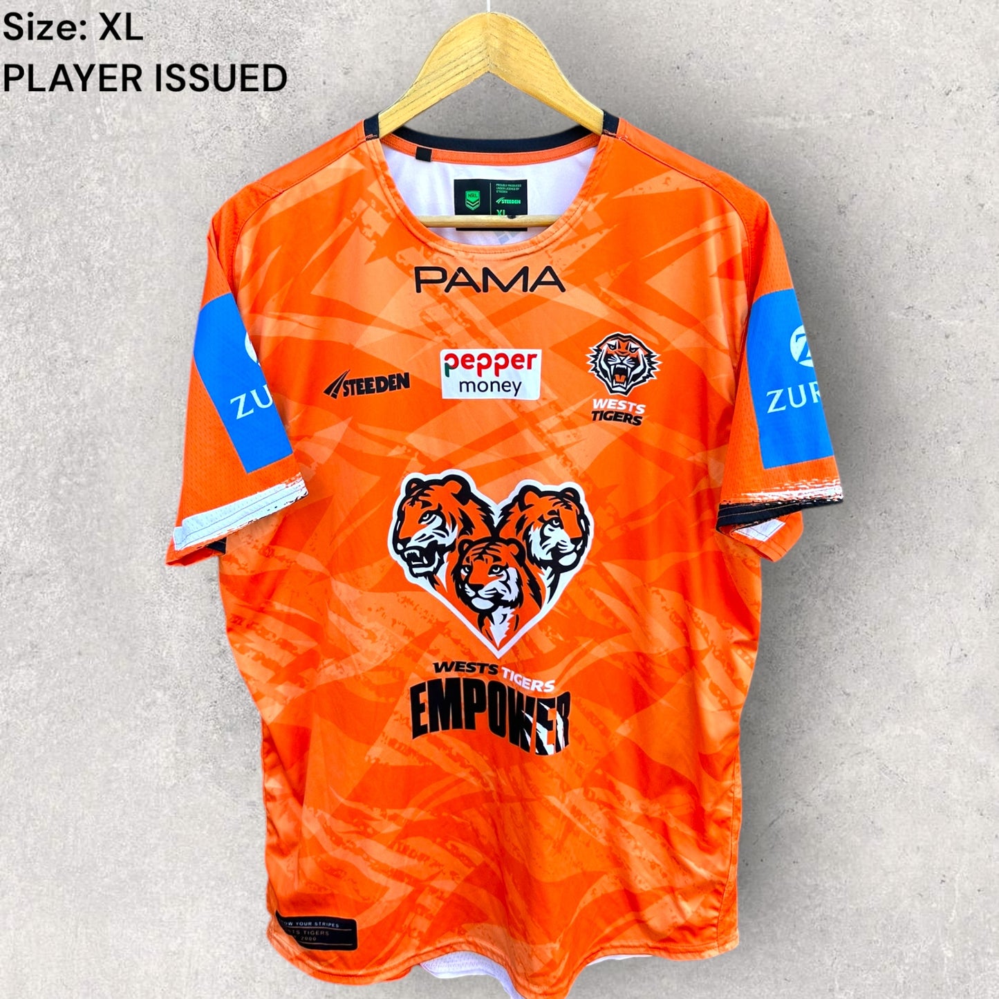 WESTS TIGERS 2025 PLAYER TRAINING SHIRT ISSUED TO REUBEN PORTER