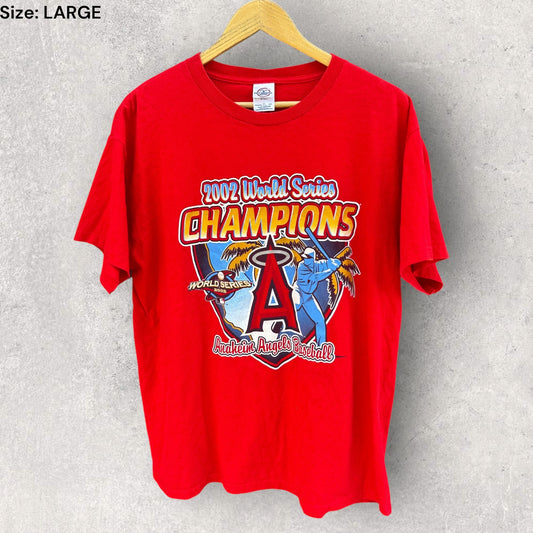 LOS ANGELES ANGELS 2002 WORLD SERIES MLB CHAMPIONS DELTA RED SHIRT