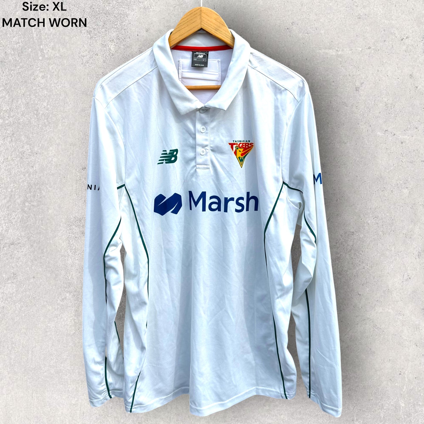 IAIN CARLSILE SHEFFIELD SHIELD MATCH WORN TASMANIAN TIGERS LONG SLEEVE JERSEY