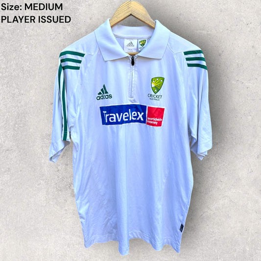 CRICKET AUSTRALIA VINTAGE WHITE CHEST ZIP TRAINING SHIRT