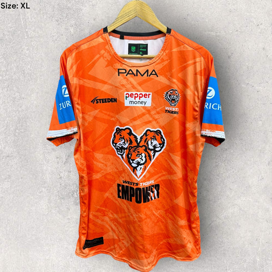 WESTS TIGERS 2025 STEEDAN TRAINING SHIRT PLAYER ISSUED TO REUBEN PORTER