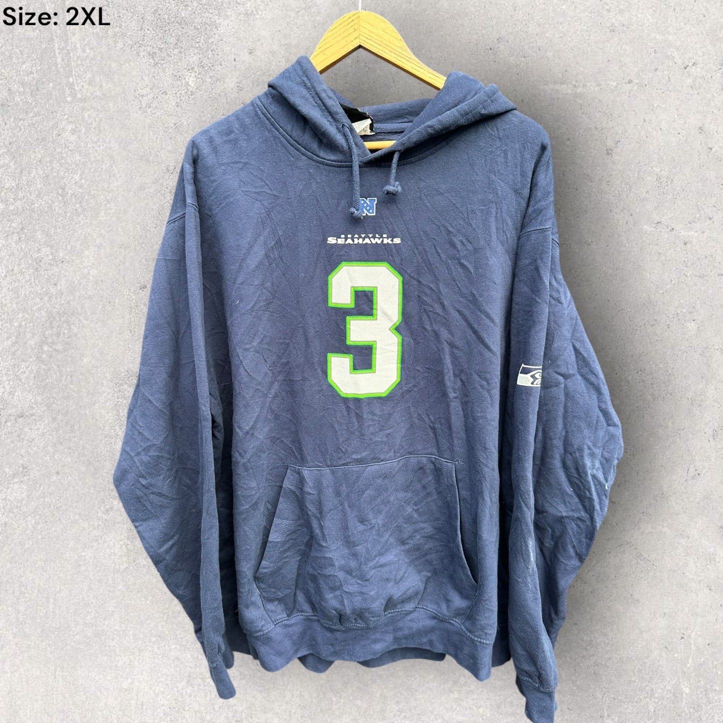 RUSSELL WILSON SEATTLE SEAHAWKS BLUE HOODED JUMPER