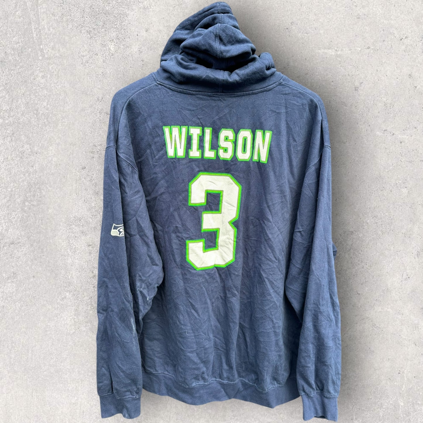 RUSSELL WILSON SEATTLE SEAHAWKS BLUE HOODED JUMPER