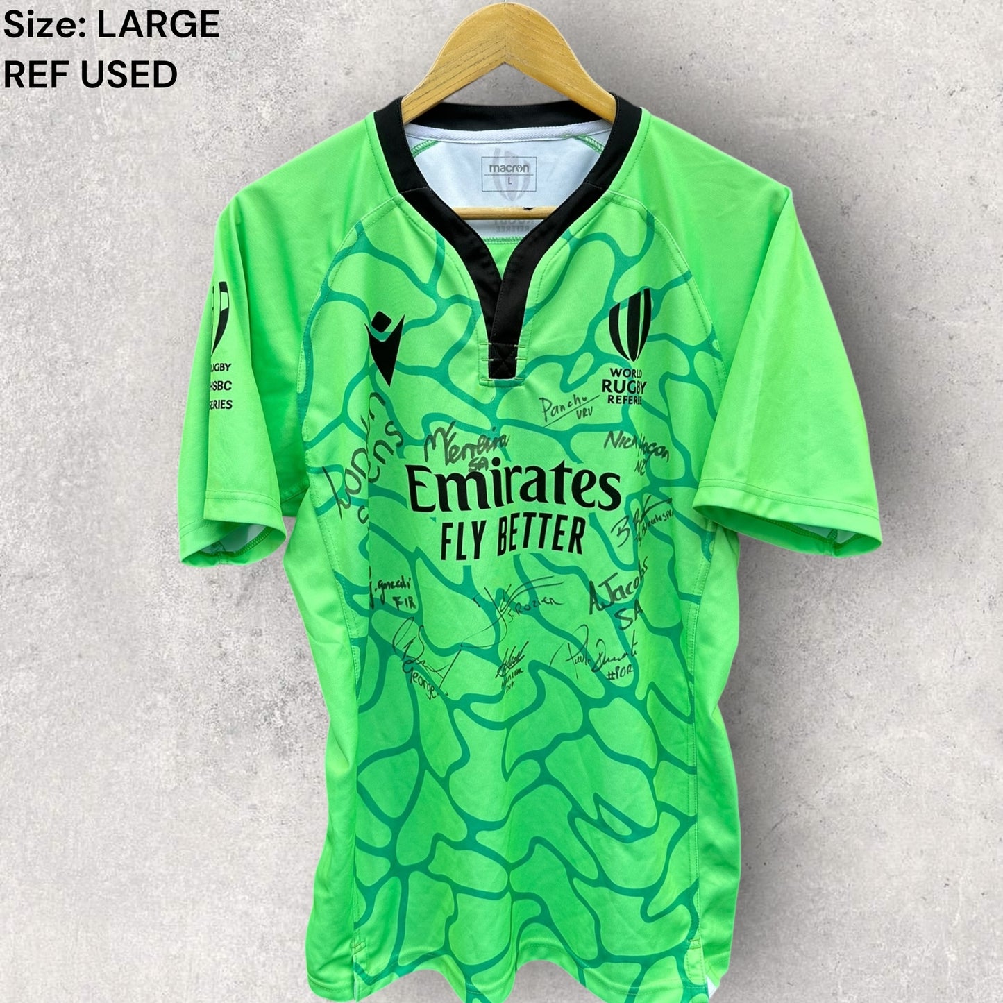 WORLD RUGBY REFEREES LONDON 7S MATCH WORN JERSEY SIGNED BY REFEREES FROM TOURNAMENT