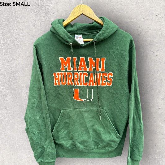 MIAMI HURRICANES RUSSELL ATHLETIC GREEN NCAA HOODED JUMPER
