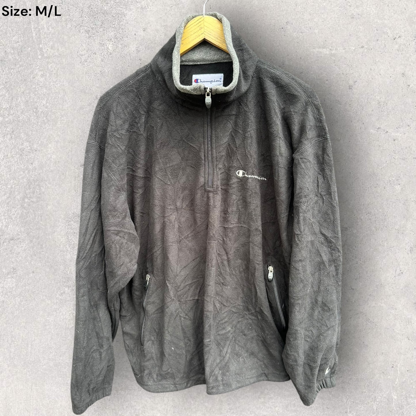CHAMPION CHEST ZIP BLACK FLEECE JUMPER